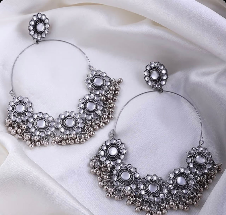Kundan Oxidised Chandbali Earrings