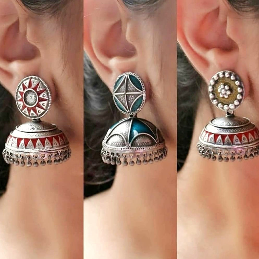 ‘Rawa Rangoli’ Enamel Jhumka Earrings
