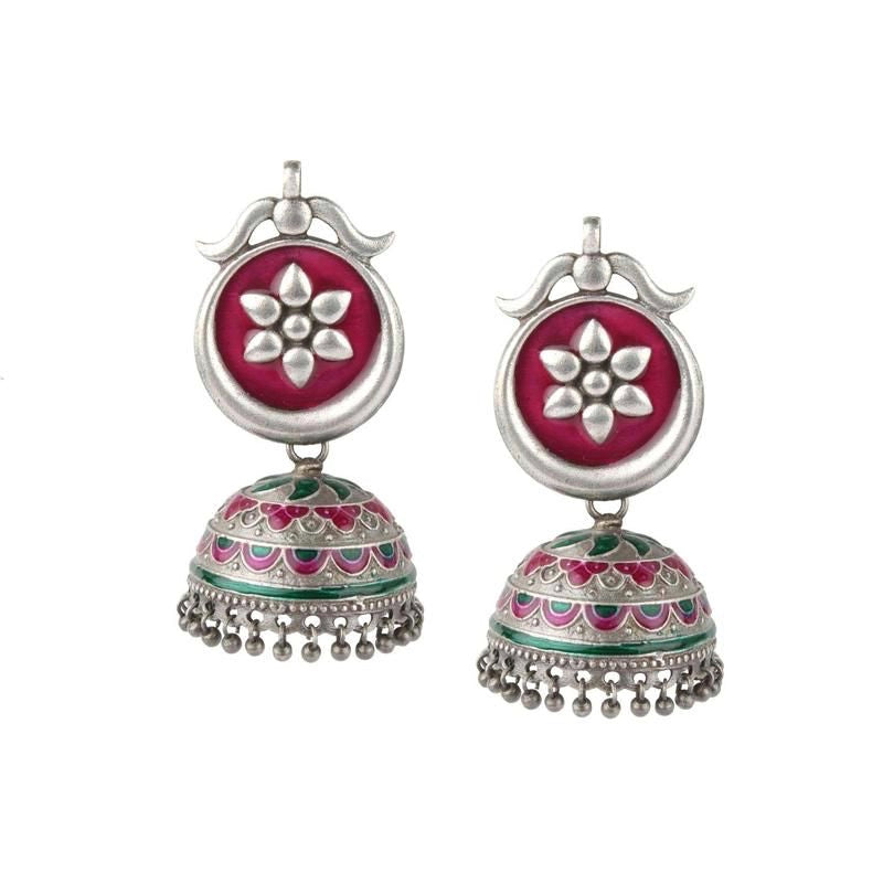 ‘Gulrang’ Enamel Jhumka Earrings