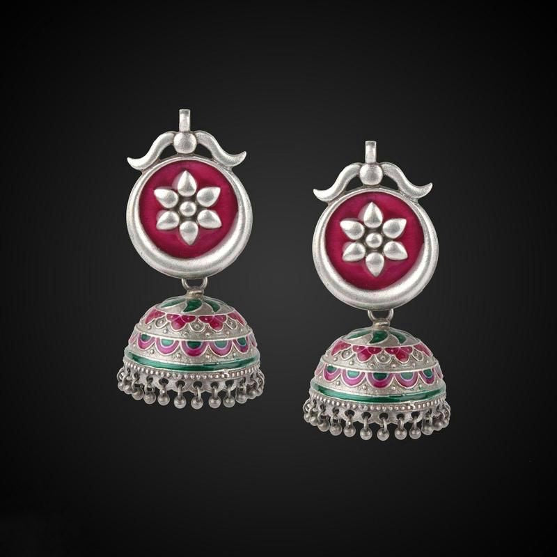 ‘Gulrang’ Enamel Jhumka Earrings
