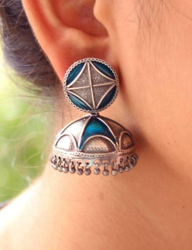 ‘Rawa Rangoli’ Enamel Jhumka Earrings
